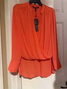 BCBG Bright Coral Wrap Blouse